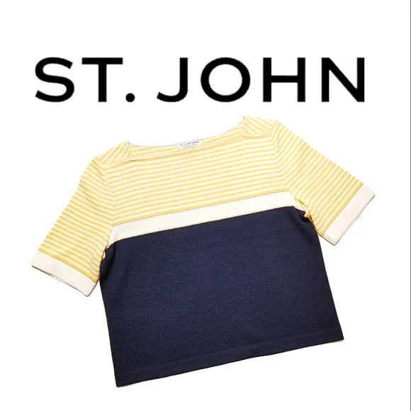 St. John Sport by Marie Gray Vintage Navy & Yellow Stripe Santana Knit Top Sz S - Picture 3 of 11